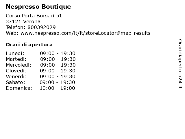 Orari di apertura Nespresso Boutique Corso Porta Borsari